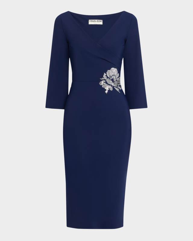 Shusui Bodycon Sequin Applique Midi Dress